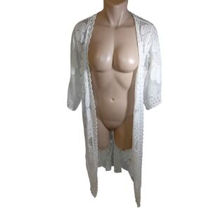 Rebellion Again Lace Floral Kimono Duster Cardigan Cover Up Boho Festival S